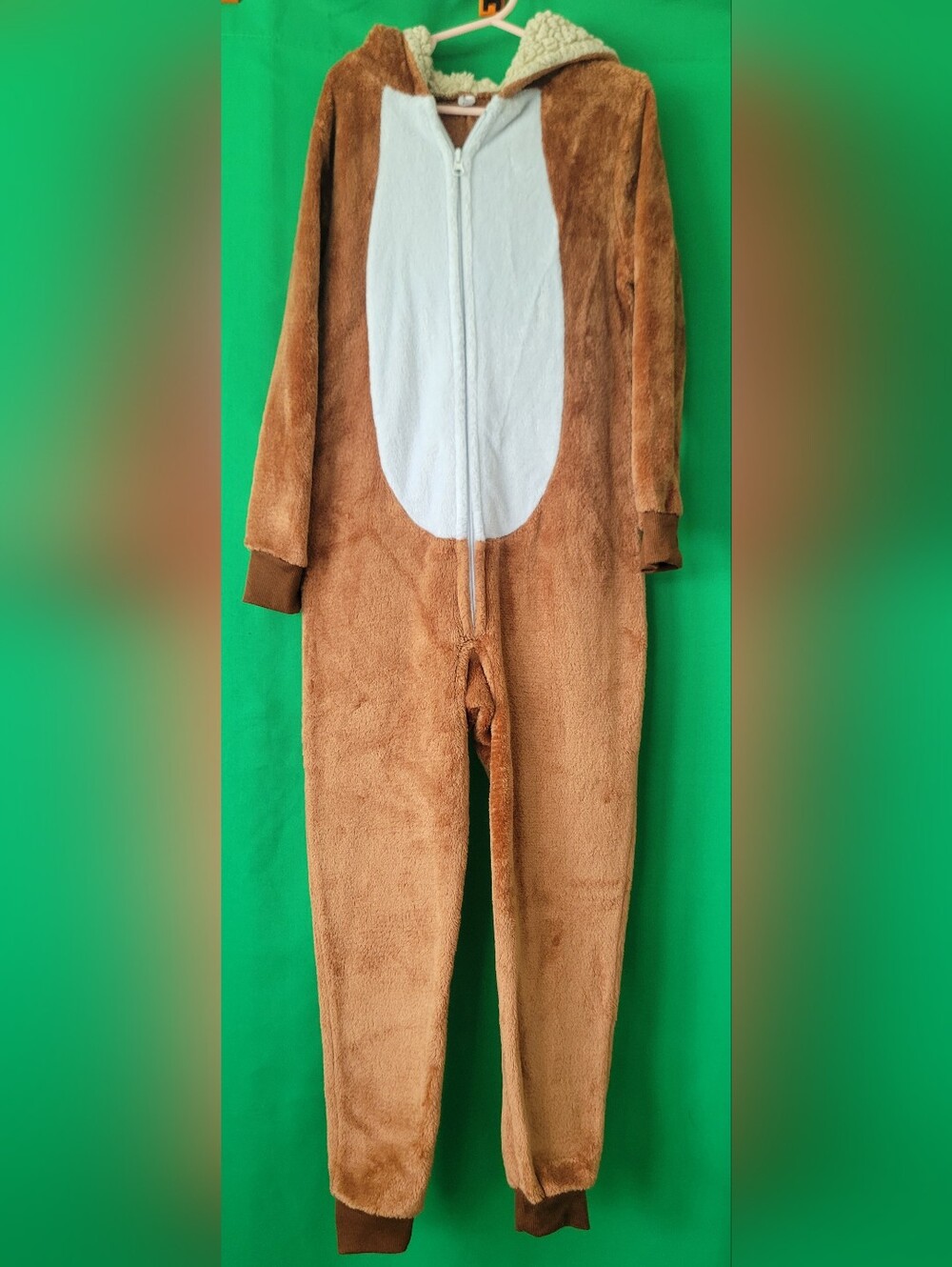 Kids Brown Plush One-Piece Pajama Rudolph Fleece Costume Holiday Christmas 7-8